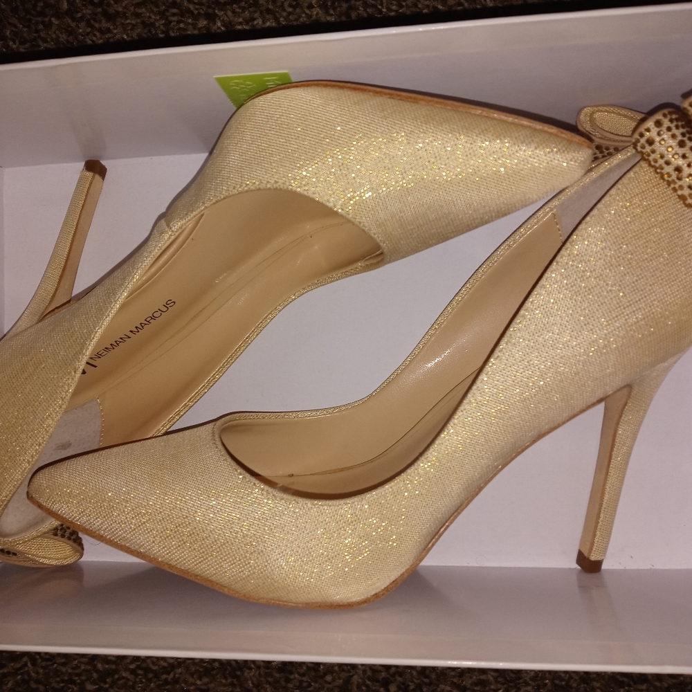 Neiman Marcus Gold Glitter Heel